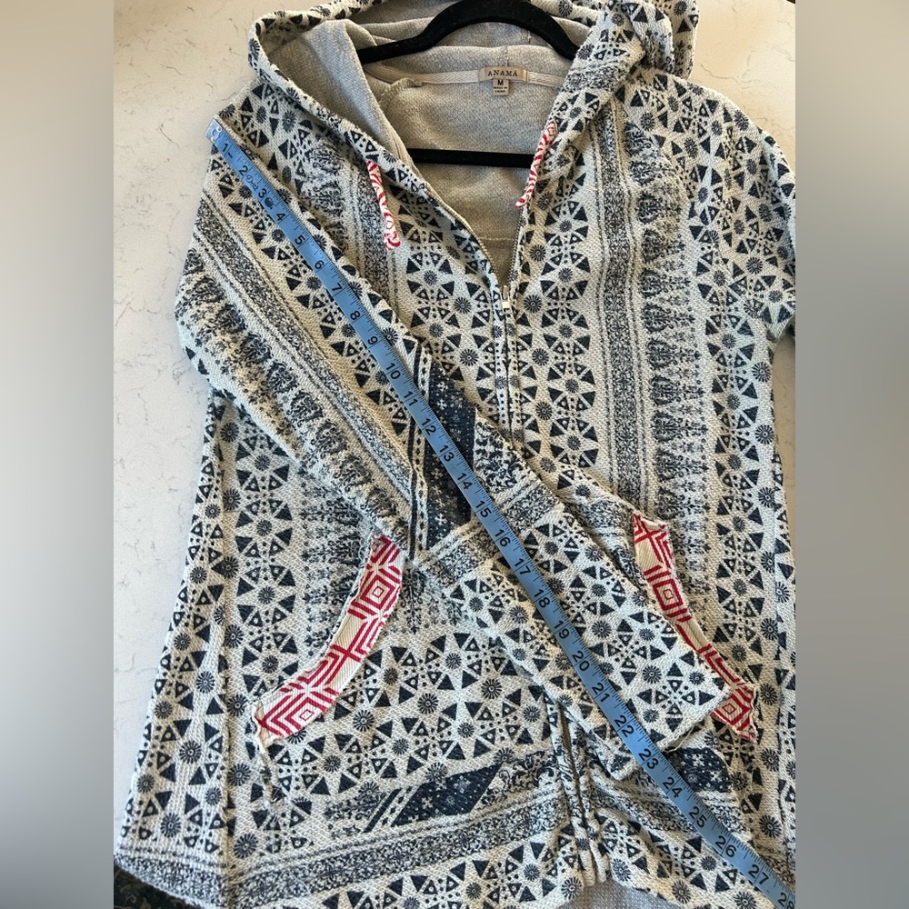 Anama Navy Blue & White Geometric Print High Low Hem Zip Up Hoodie - Picture 13 of 16